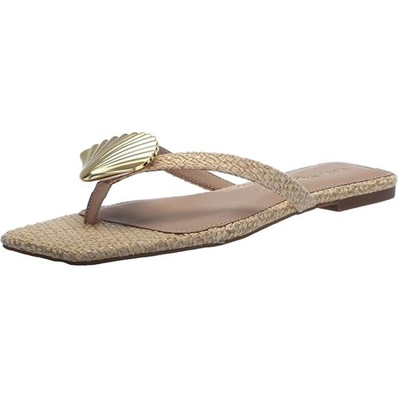Katy Perry Camie Shell Slip On Thong Flat Sandals Natural Women's Size 12 NWT - Picture 2 of 4